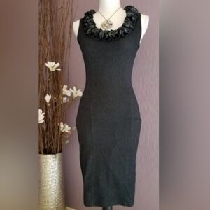 Sexy Sleeveless Bodycon Denim Knit Ruffle Midi Dress from Paris